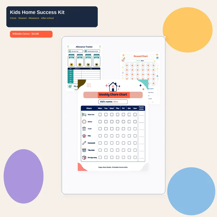 Kids Home Success Kit printable from Paper Nest Studio