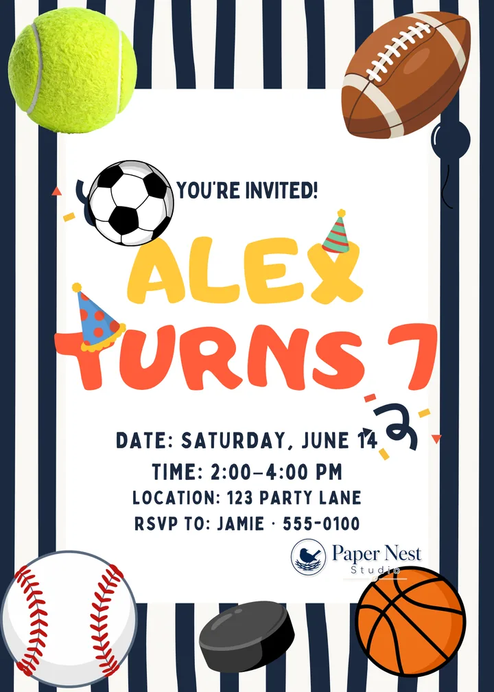 Sports Ball Birthday Invitation printable from Paper Nest Studio