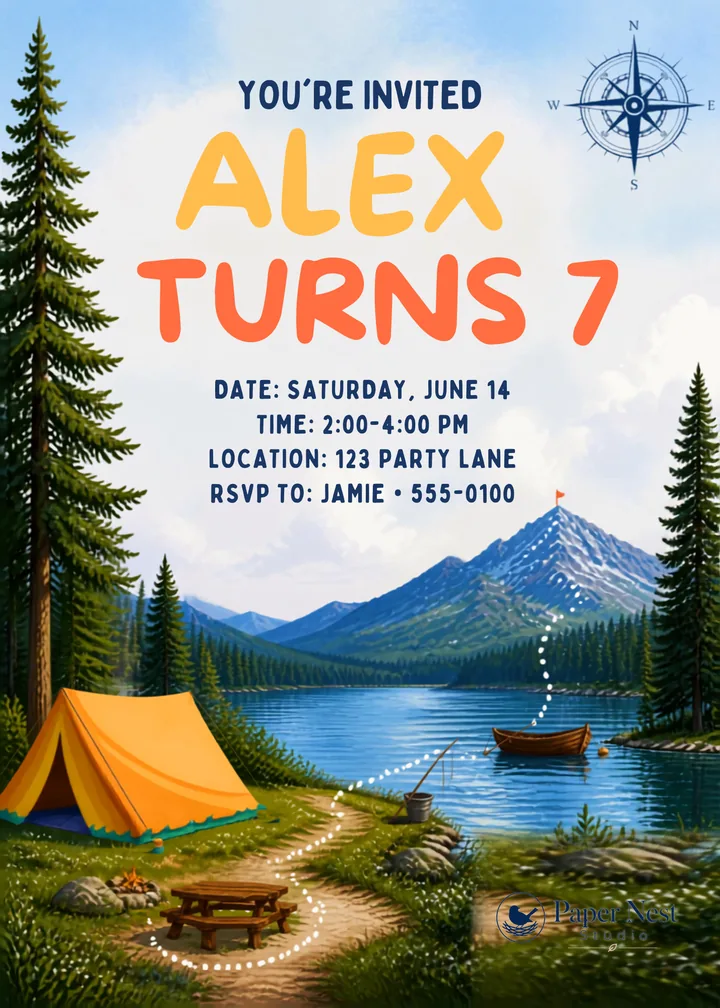 Outdoors Birthday Invitation printable from Paper Nest Studio