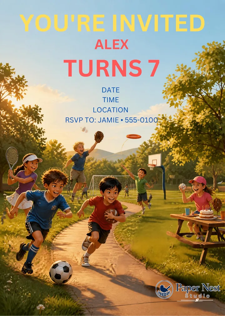 Sports Field Birthday Invitation printable from Paper Nest Studio