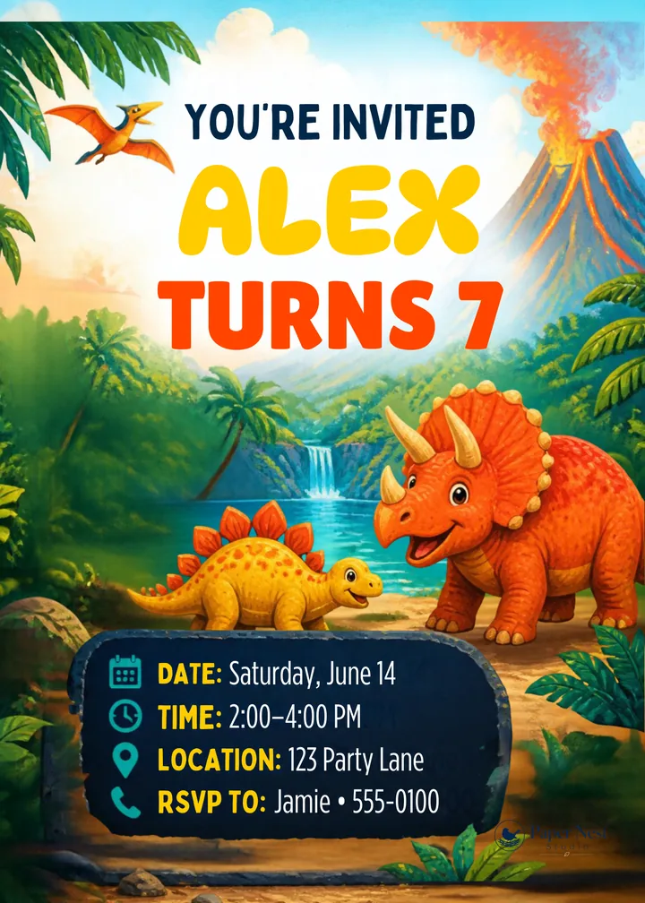 Dino Birthday Invitation printable from Paper Nest Studio