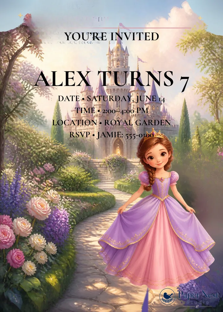 Princess Birthday Invitation printable from Paper Nest Studio