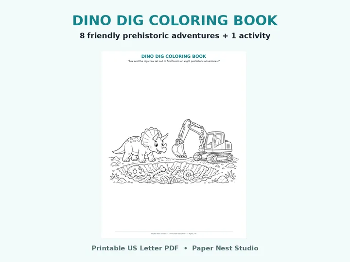 Dino Dig Coloring Book printable from Paper Nest Studio