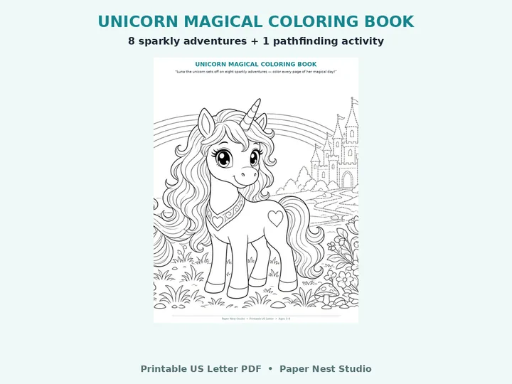 Unicorn Coloring Book printable from Paper Nest Studio