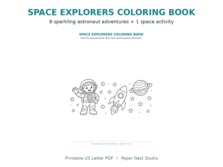Space Coloring Book printable from Paper Nest Studio