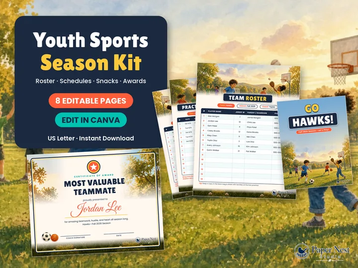 Youth Sports Season Kit printable from Paper Nest Studio