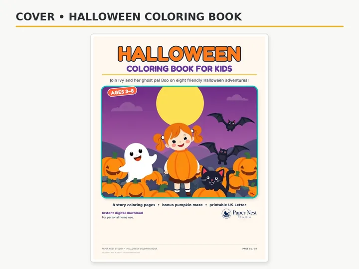 Halloween Coloring Book for Kids printable from Paper Nest Studio