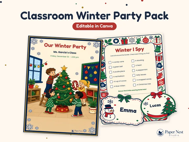 Classroom Christmas & Winter Party Pack printable from Paper Nest Studio