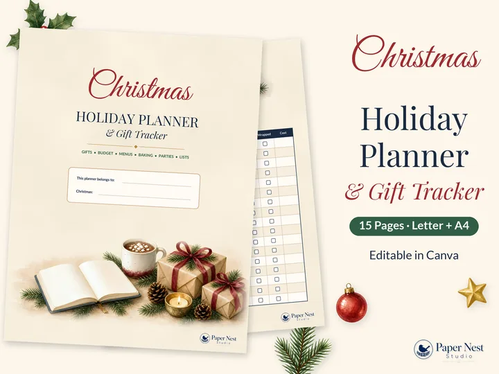 Christmas Holiday Planner & Gift Tracker printable from Paper Nest Studio